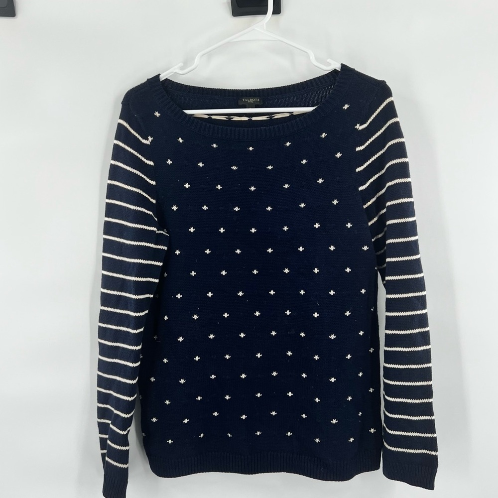 Talbots blue white stars stripes sweater top size SP